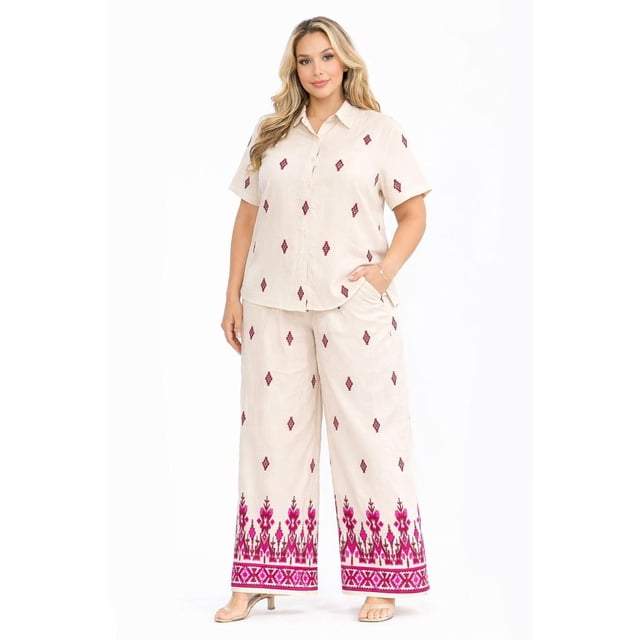 Conjunto bordado en contraste Roman Fashion /Tallas Extras, 5681 (Vino) beige 42