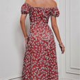 thumbnail image 4 of Vestido floral de mujer con hombros descubiertos, cuello cuadrado, mangas cortas abullonadas y bajo con abertura. Vestido casual de verano., 4 of 5
