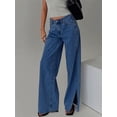 thumbnail image 4 of Michellecmm Women’s Low Rise Washed Jeans Trendy Wide Leg Split Hem Loose Denim Pants Trousers, 4 of 8