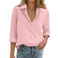 thumbnail image 2 of Womens Linen Button Down Shirts Loose Fit Long Sleeve Collared Blouse Casual V Neck Tops Outfits Pink XL, 2 of 5