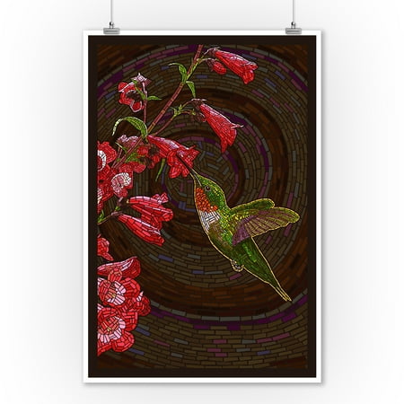 Hummingbird Mosaic Hummingbird - Paper Mosaic - Lantern Press Poster (9x12 Art Print, Wall Decor Travel Poster) ()