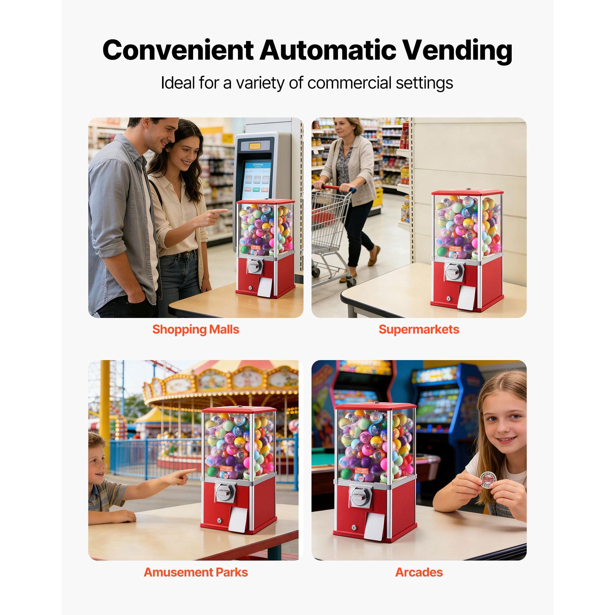 KFFKFF Candy Vending Machine, 21-inch Tall Dispenser for Spherical Treats, 25-Cent Operation, Ideal for Malls, Supermarkets, Parks, and Arcades, Holds Up to 180 Pieces of 1.77-inch Candy