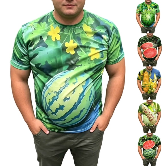 VBVC Men's 3D Fruit Print Funny Short Sleeve Tee , Novelty Crew Neck Casual T-Shirt For Men,Green,M-3XL