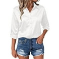 thumbnail image 2 of zaveiop Satin Blouses for Women Casual Long Sleeve Button Down Silk Shirts Dressy Business Work Tunic Top (White, XXL), 2 of 5