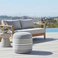 thumbnail image 3 of LR Home Medium Striped Indoor/Outdoor Cylinder Pouf, Light Blue/White, 20" x 20" x 20", 3 of 10