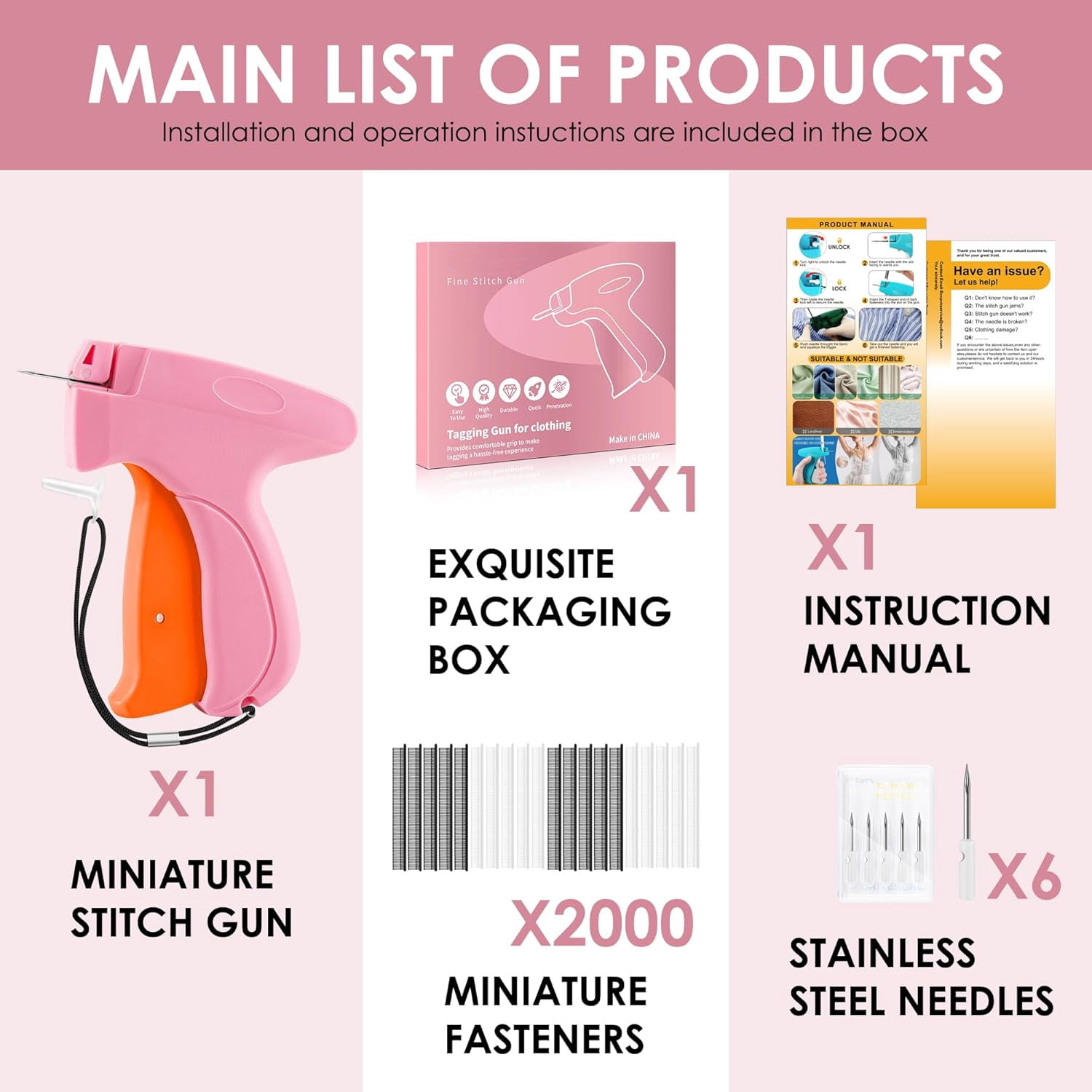 Season Time Stitch Gun Handheld Pink for Clothes 1-Count