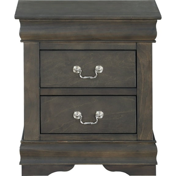 Simple Relax 2 Drawers Wood Nightstand with Metal Handle in Dark Gray