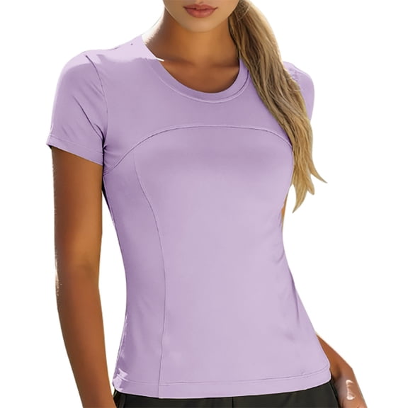 Womens Tops Compression Shirts Short Sleeve Crewneck Athletic Nylon Workout Tops Yoga Gym Tee Shirts on Sale