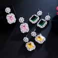 thumbnail image 2 of Pink CZ Stone Round Big Square Cut Drop Earring for Brides Fashion Brand Jewelry, 2 of 9