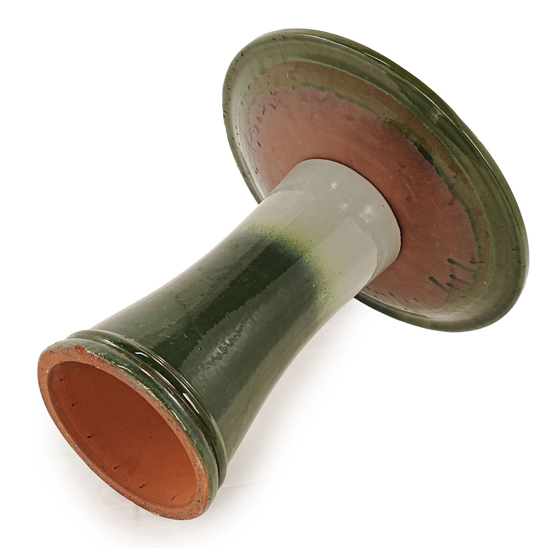 S-HOME Handcrafted 17 Inch Ceramic  Tall Outdoor Bird Bath Featuring Swirl Pattern Design For Bird Lovers, Grass Green