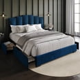 thumbnail image 2 of Home Design Yuma Queen Upholstered Storage Platform Bed Frame with Stepped Headboard Design and Four Under-Drawers, Blue, Easy Assembly, 2 of 5