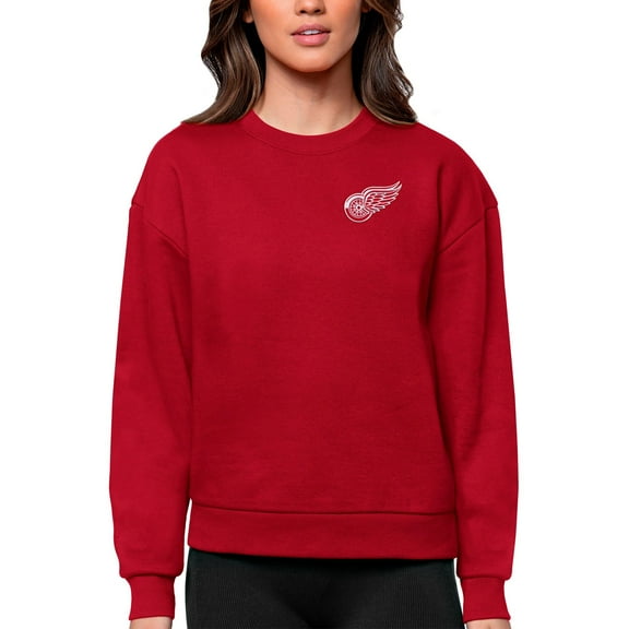 Women's Antigua Red Detroit Red Wings Primary Logo Victory Crewneck Pullover Sweatshirt