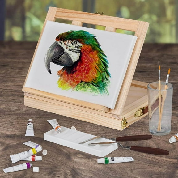 Portable 4 Adjustable Gears Drawer Style Beech Tabletop Easel Burlywood Portable Art Case for Beginners & Adults