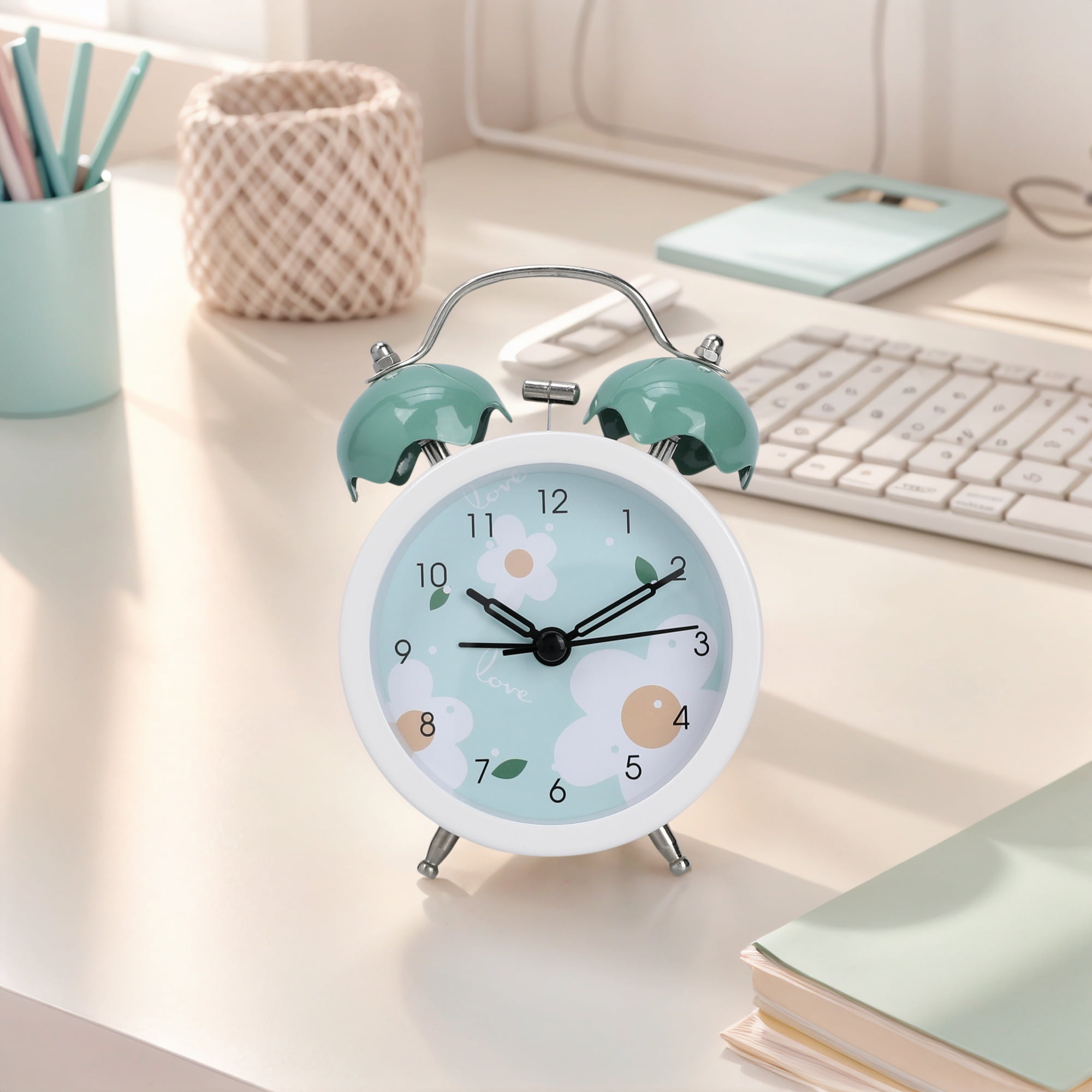 Unique Bargains Compact Size Silent Mechanical Alarm Clock Blue 3.3"L x 2.0"W x 5.1"H