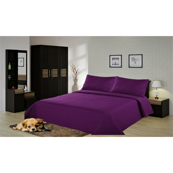 NENA PURPLE Reversable Quilt Set Stippling Stitches Pattern Comfort Bedspread Bedroom Bedding Dressing size TWIN