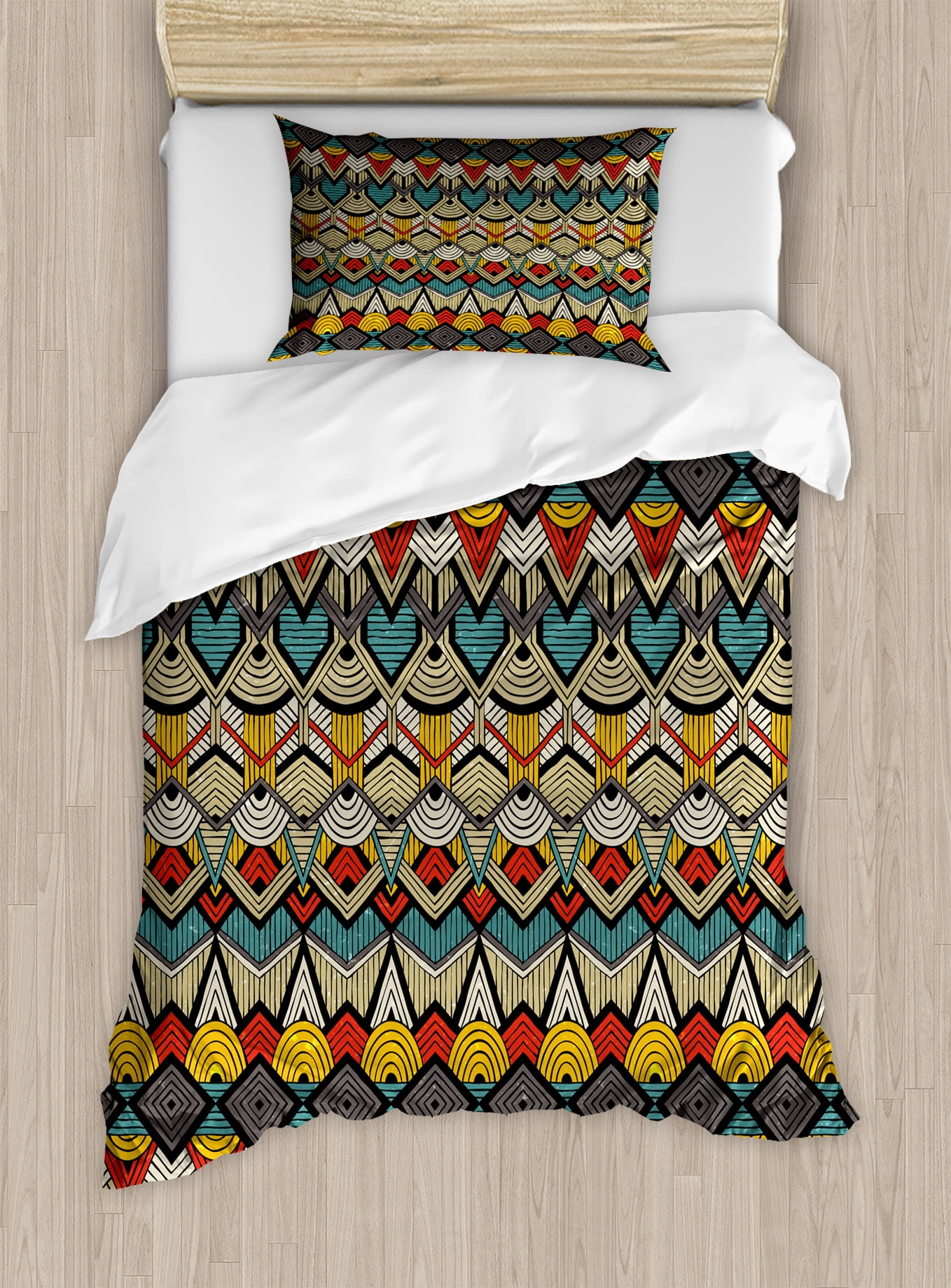 African Duvet Cover Set, Tribal Chevron Zigzags and Half Circles