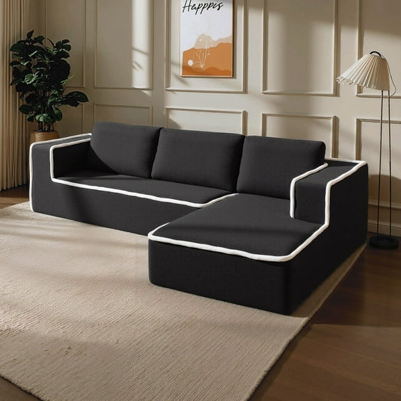 Vorthio 121" Oversized Modular Sectional Sofa, Cloud Couch with Chaise for Living Room, No-Assembly (Left Facing Chaise,Black)