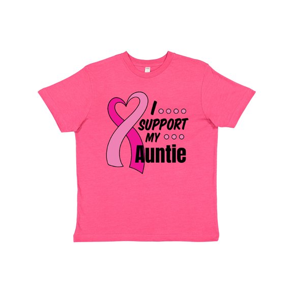 Inktastic Breast Cancer Awareness I Support My Auntie with Pink Ribbon Youth T-Shirt