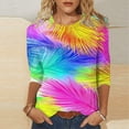 thumbnail image 2 of CYMMPU Loose Fit Crew Neck Floral Pattern Blouses for Women Dressy Casual Spring Tops 3/4 Sleeve Tunic Tops Summer Trendy Shirts Empire Waist A Line T-Shirts Multicolor XXXL, 2 of 5
