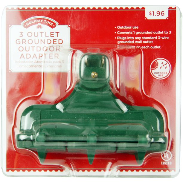 Holiday Time Christmas Lights 3 Grounded Outlet Outdoor Adapter, Green