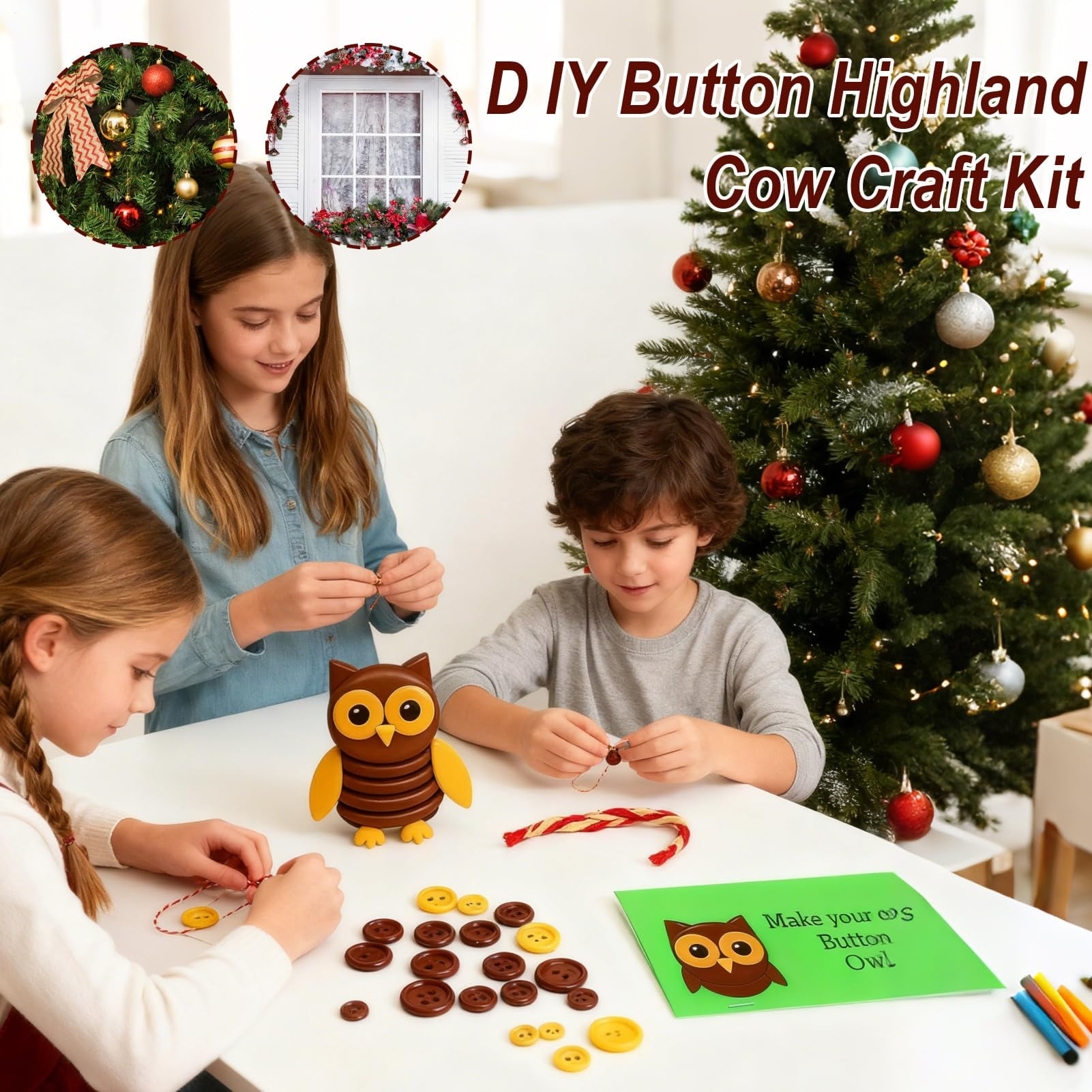 DIY Button Animal Craft Kit, Funny Christmas Button Ornament Decor Kit, Unique Animal Theme Three-Dimensional Hanging Decoration, DIY Animal Buttons Ornament, Gift for Craft Lover (5PCS)