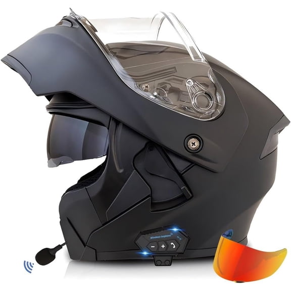 Bluetooth Modular Motorcycle Helmet for Adults - DOT Approved Full Face Flip Up Anti-Fog with Built-in Dual Speaker Microphone for Men and Women