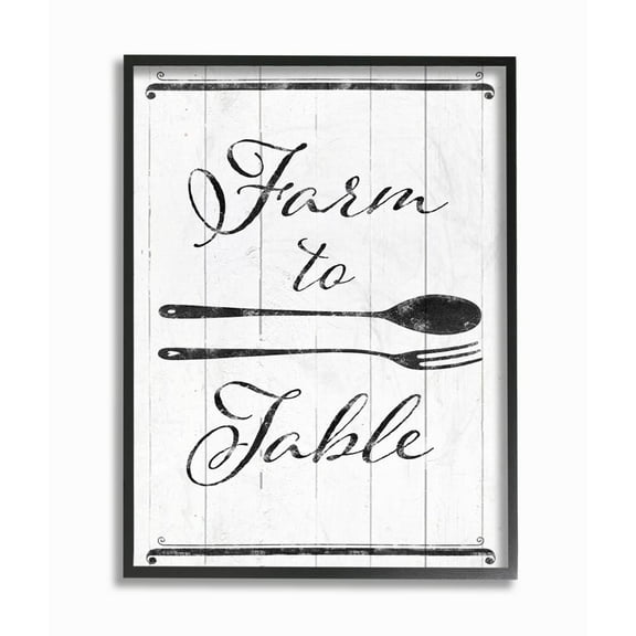 Stupell Industries Farm To Table Kitchen Silverware Wood Texture Word Design Graphic Art Black Framed Art Print Wall Art, 16x20, by The Saturday Evening Post