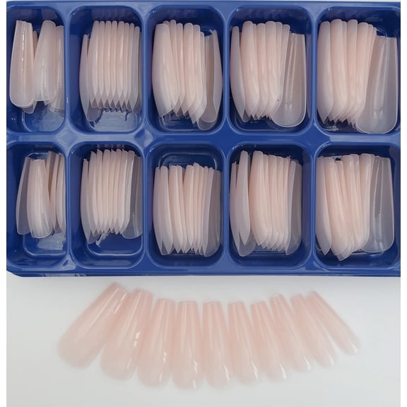 100Pcs Medium Nude Coffin Press on Nails, Ballerina Full Cover Acrylic Fake Nails, Natural Look Artificial Fingernails for Women Daily & Party Manicure