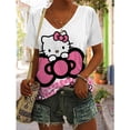 thumbnail image 2 of Camiseta de cuello en V para mujer con estética de Hello Kitty, ropa de calle, camiseta divertida de manga corta para mujer, top de festival para chica de moda, 2 of 5