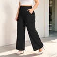 thumbnail image 5 of ClodeEU Women's Plus Size High Waisted Stretchy Wide Leg Pants,Casual Trousers with Pockets Black,Women's Plus L, 5 of 9