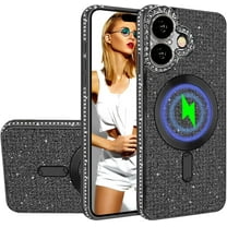 for iPhone 16 Bling Crystal Diamonds Rhinestone Bumper Cover, [Compatible with MagSafe] Glitter Sparkle Bling Luxury Shiny Cute TPU Cover Case for 16 KZ-Black