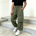 thumbnail image 6 of StSilkitty Baggy Cargo Pants for Boys Girls Solid Color High Waisted Elastic Drawstring Wide Leg Hiking Pants with Pockets, 6 of 8