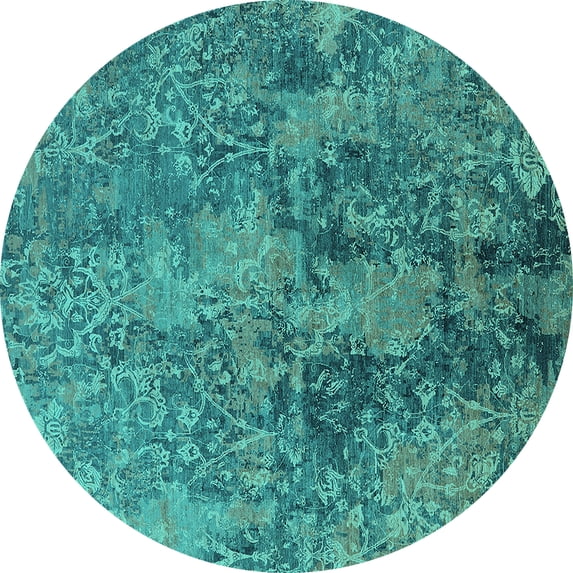 Ahgly Company Indoor Round Oriental Turquoise Blue Industrial Area Rugs, 4' Round