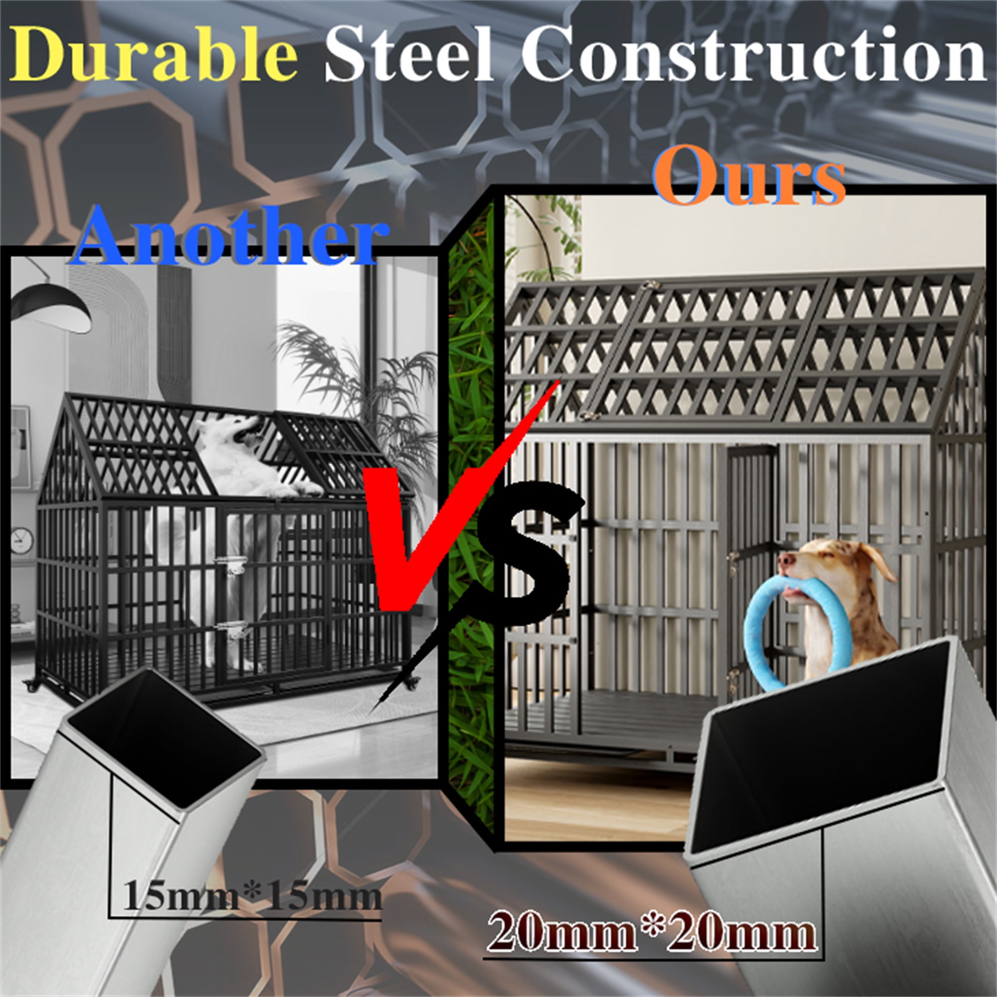 Aukfa 48 in Indestructible Dog Crate Heavy Duty Escape Proof Dog Cage Kennel w/ Lockable Wheels&Removable Tray