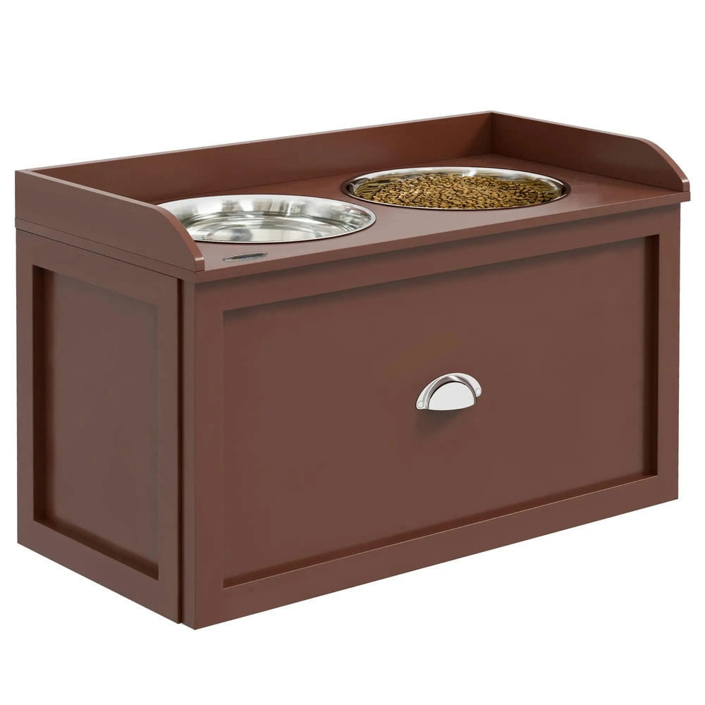YYAo Dog Bowls, Dog Bowl Stand,Dog Food Bowls, Pet Feeding Station Pet Dish Bowl Set with Storage, 2 Elevated Dog Bowls for Large Sized Dogs, Brown