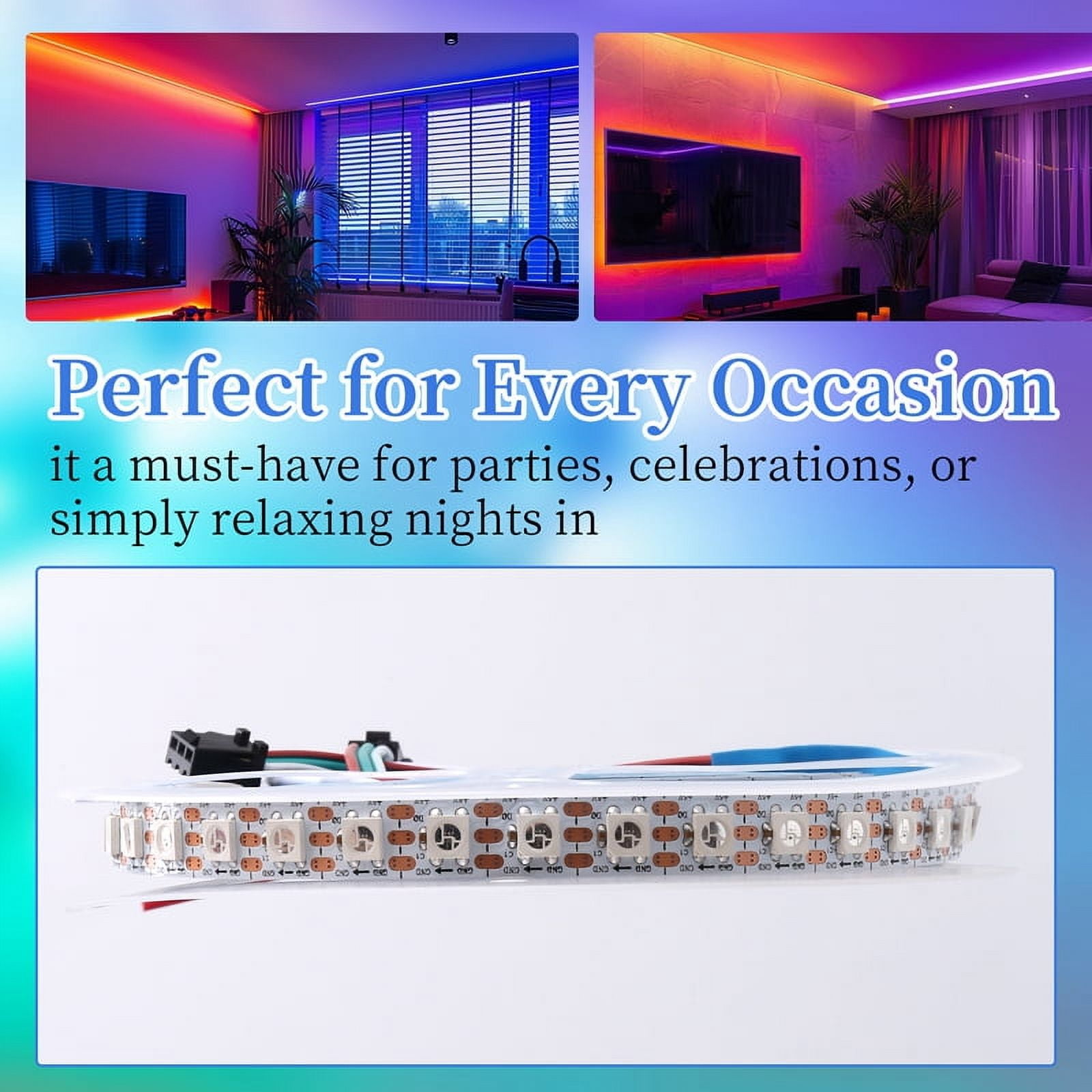 LED Magic Light with Full Color 5v Built-in Light Strip Smart Color Soft LED RGB Atmosphere Decorative Light 96 Light,1 * LED magic light strip,White