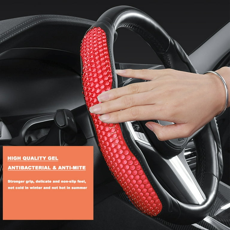 2-Pack Red Carbon Fiber Steering Wheel Booster Cover - Universal Clip-On Grip (37-38cm)