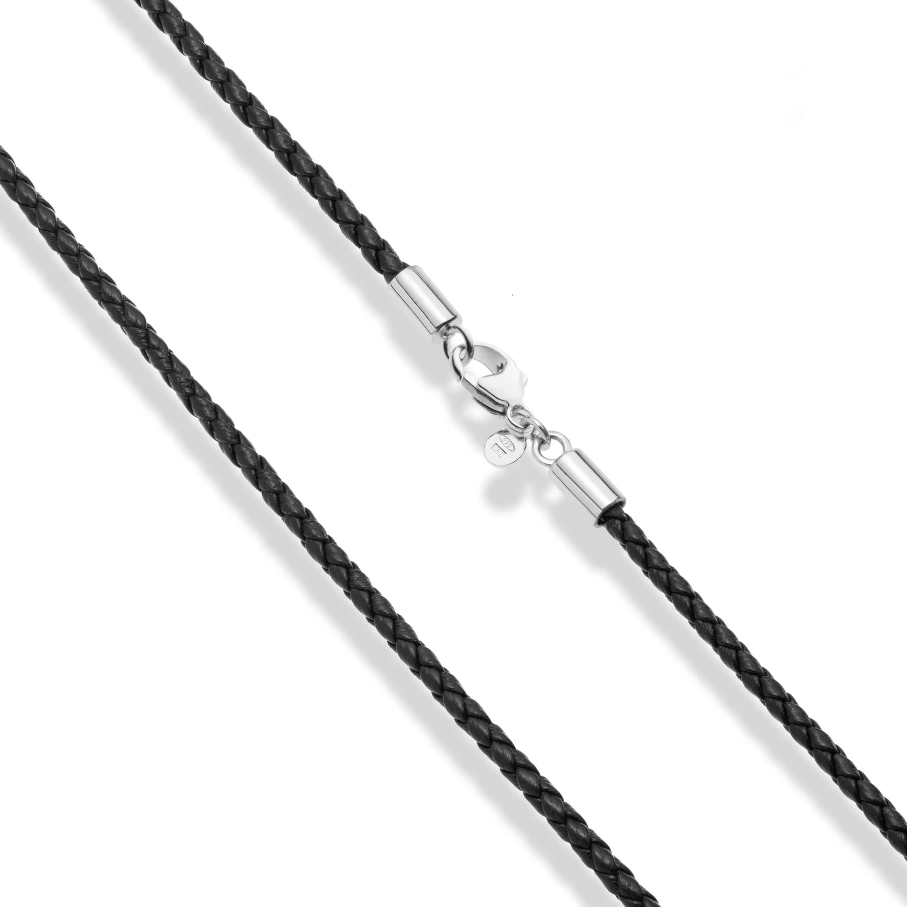 Miabella Genuine 3mm Black Braided Italian Leather Cord Chain Necklace for Men Women with 925 Sterling Silver Clasp, Made in Italy (Length 20 Inches)
