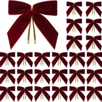 30 Pcs Mini Burgundy Red Velvet Bows for Christmas Tree-3.5x3.5 1" W Small Cute Bows with Wire for Xmas Tree Decorations, Gift Wrapping & Crafts,Candy Bags,Holiday Party Decor 3.5