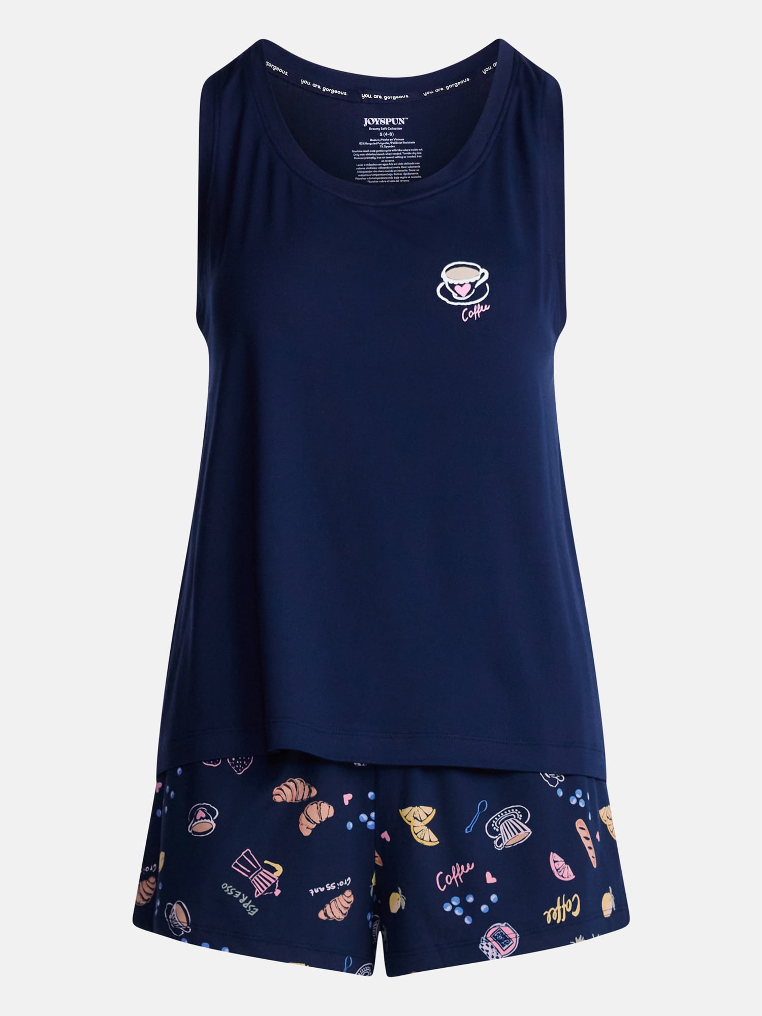 Joyspun Women's Tank Top and Shorts Pajama Set, 2-Piece, Sizes XS-3X