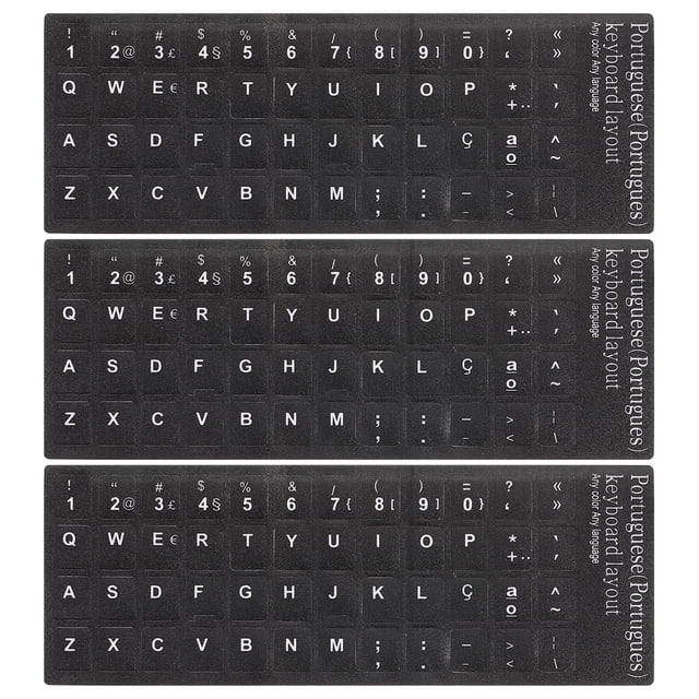 Etiquetas de teclado en portugués para PC, pegatinas de teclado con fondo negro y letras blancas, 3 piezas