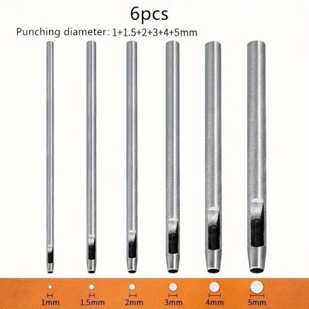 6pcs Hollow Hole Punch Set with Steel Tools 1-5 mm - Hole Punch Tool - Felt Gaskets Puncher for Crafts Punching Crafting