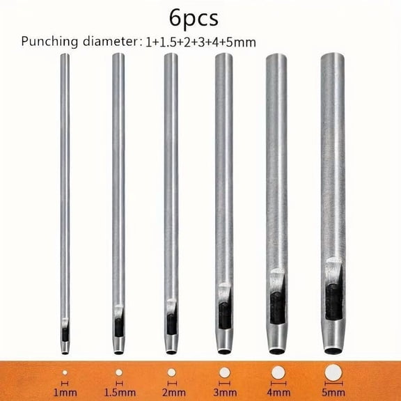 6pcs Hollow Hole Punch Set with Steel Tools 1-5 mm - Hole Punch Tool - Felt Gaskets Puncher for Crafts Punching Crafting