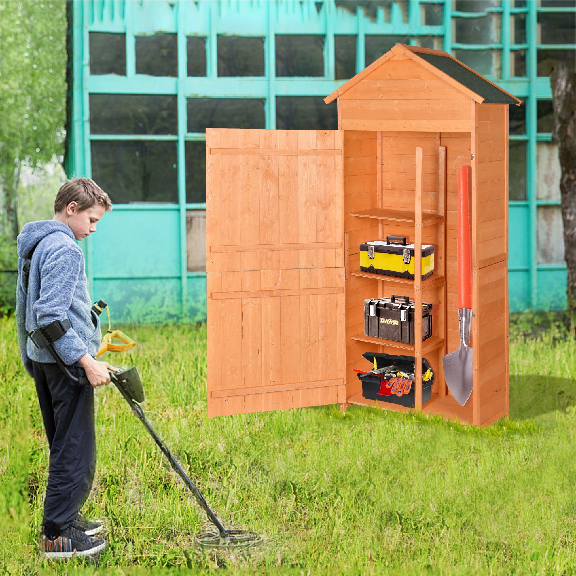 Outdoor Storage Shed Wood Garden Storage Waterproof Tool