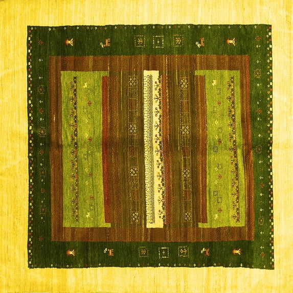Ahgly Company Indoor Square Abstract Yellow Contemporary Area Rugs, 3' Square