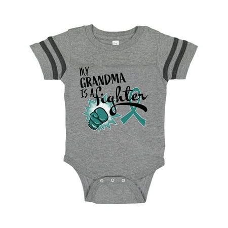 

Inktastic Ovarian Cancer Awareness My Grandma is a Fighter Gift Baby Boy or Baby Girl Bodysuit
