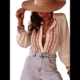 thumbnail image 2 of Camisas Occidentales para Mujer, Blusa Informal de Verano de con Bordado Floral y Botones de Larga. Crema XXL, 2 of 8