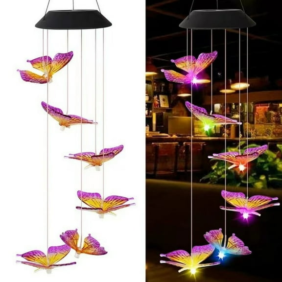 JahyShow Solar Butterfly Wind Chimes, LED Decorative Mobile Gifts for Mom Grandma Waterproof Outdoor Decorative Lights for Garden