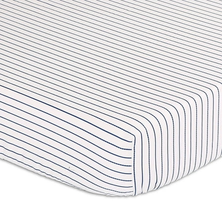 Navy Blue Striped Fitted Crib Sheet By This Peanut Shell Cotton