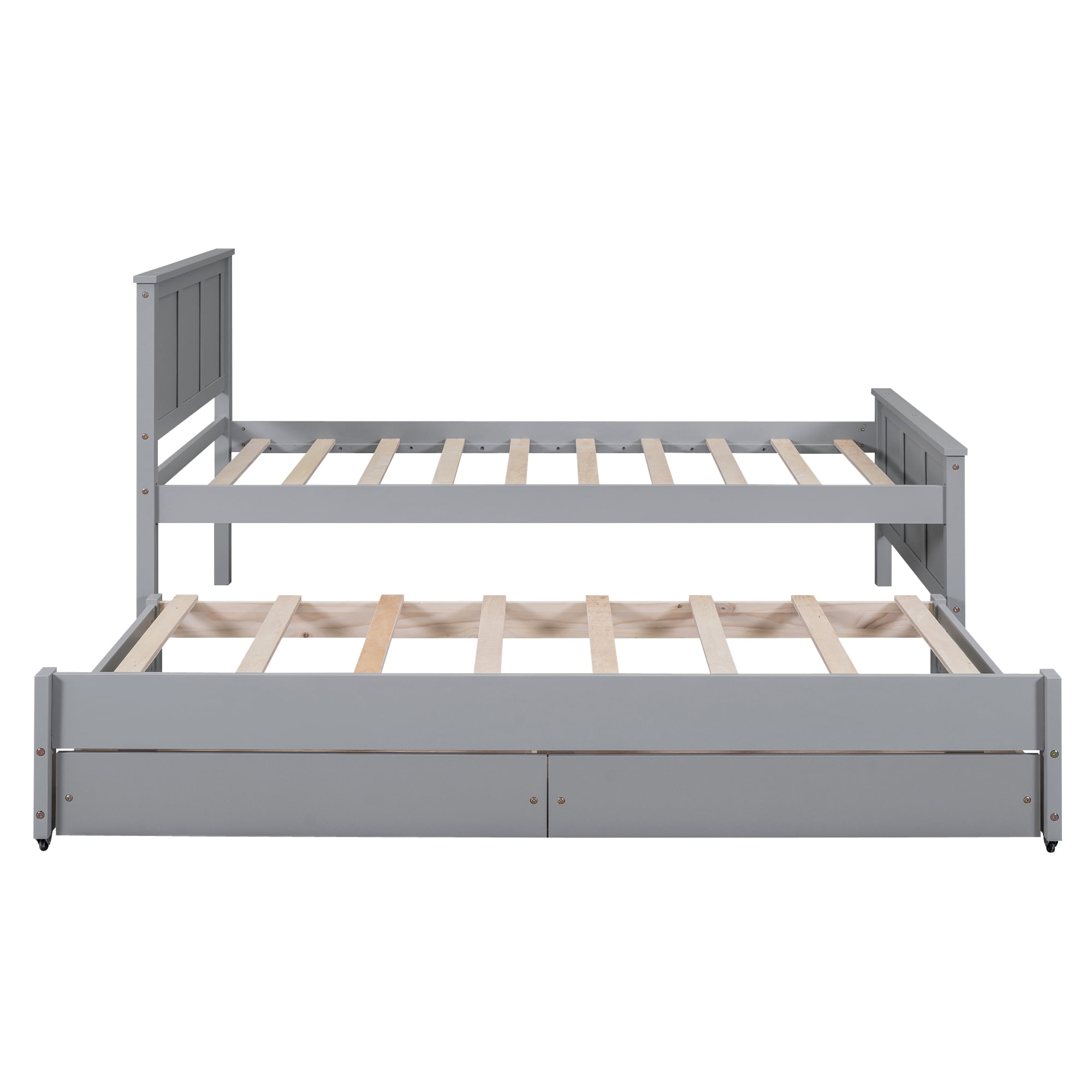 Bellemave Twin Bed with Trundle and 2 Storage Drawers, Wood Platform Bed Frame with Headboard and Trundle Bed, Twin Size Storage Bed for Bedroom (Grey)